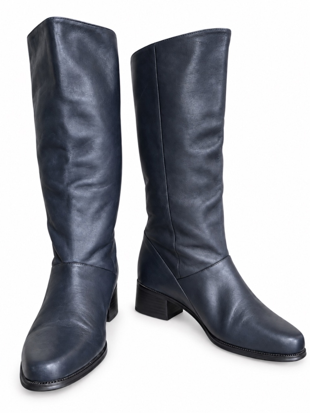 SHELLY Navy Blue Leather Boots Mid Calf Equestrian Riding Size 7.5M